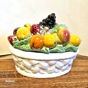 Vintage Bordallo Pinheiro Majolica Fruit Basket with Lid